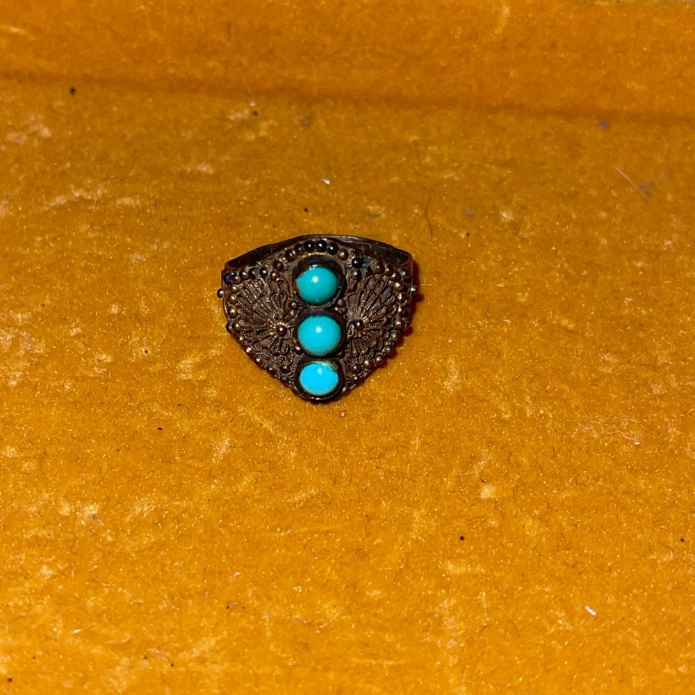 Vintage Turquoise Ring – Adjustable Silver Tone Ring with 3 Stones